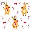 Set of cure christmas cartoon deers isolated on white background.Creative kids texture for fabric, wrapping, textile, wallpaper, a